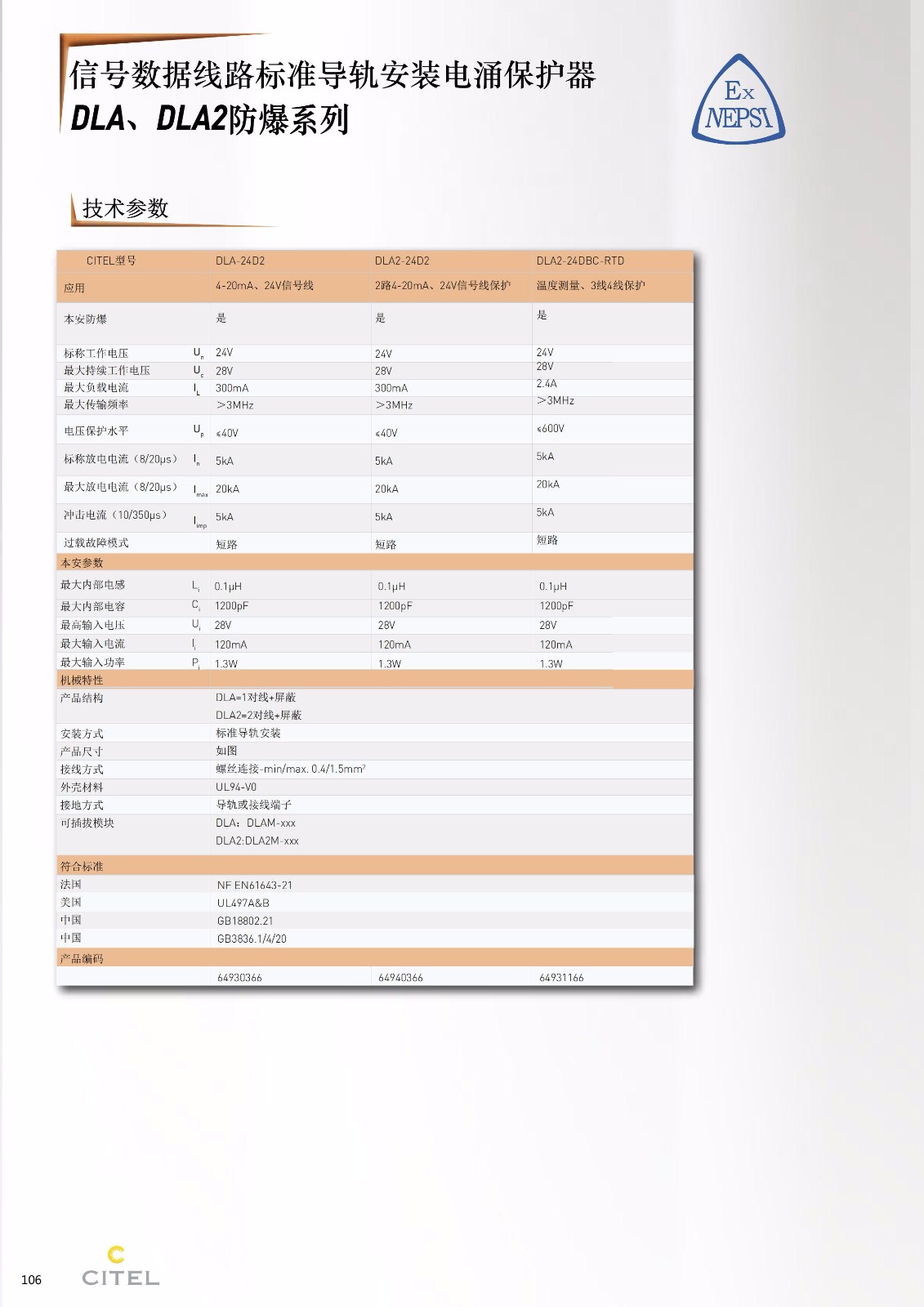 DLA-DLA2系列數(shù)據(jù)浪涌保護器技術參數(shù)